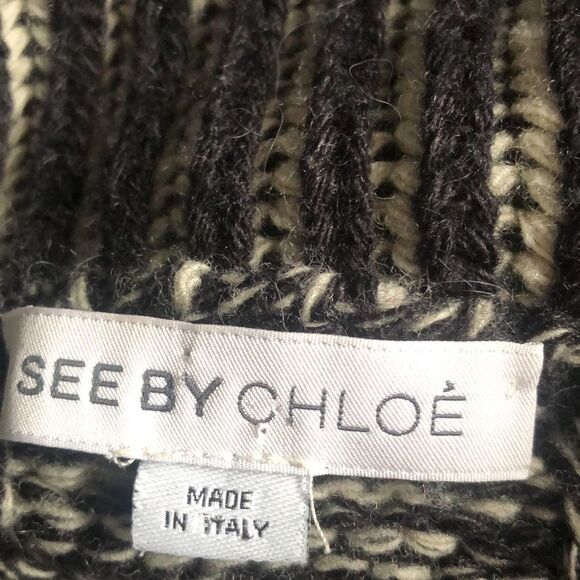 See by Chloe Black White Cable Knit Turtleneck Wool Blend Sweater Dress - Picture 4 of 7